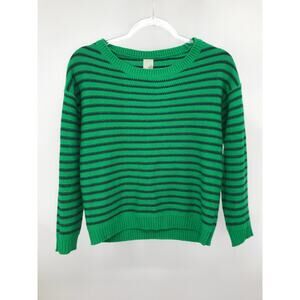 Birdcage Womens Green Navy Blue Striped 3/4 Sleeve Sweater S Preppy Nautical